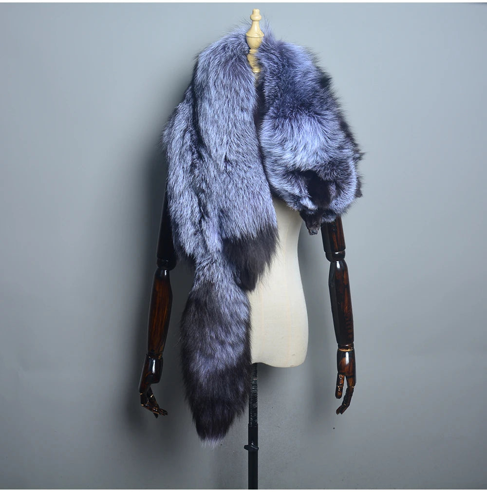 Winter Warm Large Real Fox Fur Collar Natural Fur Coat Scarves Luxury Women Men Jackets Hood Shawl Decor Female Neck Scarf Wraps