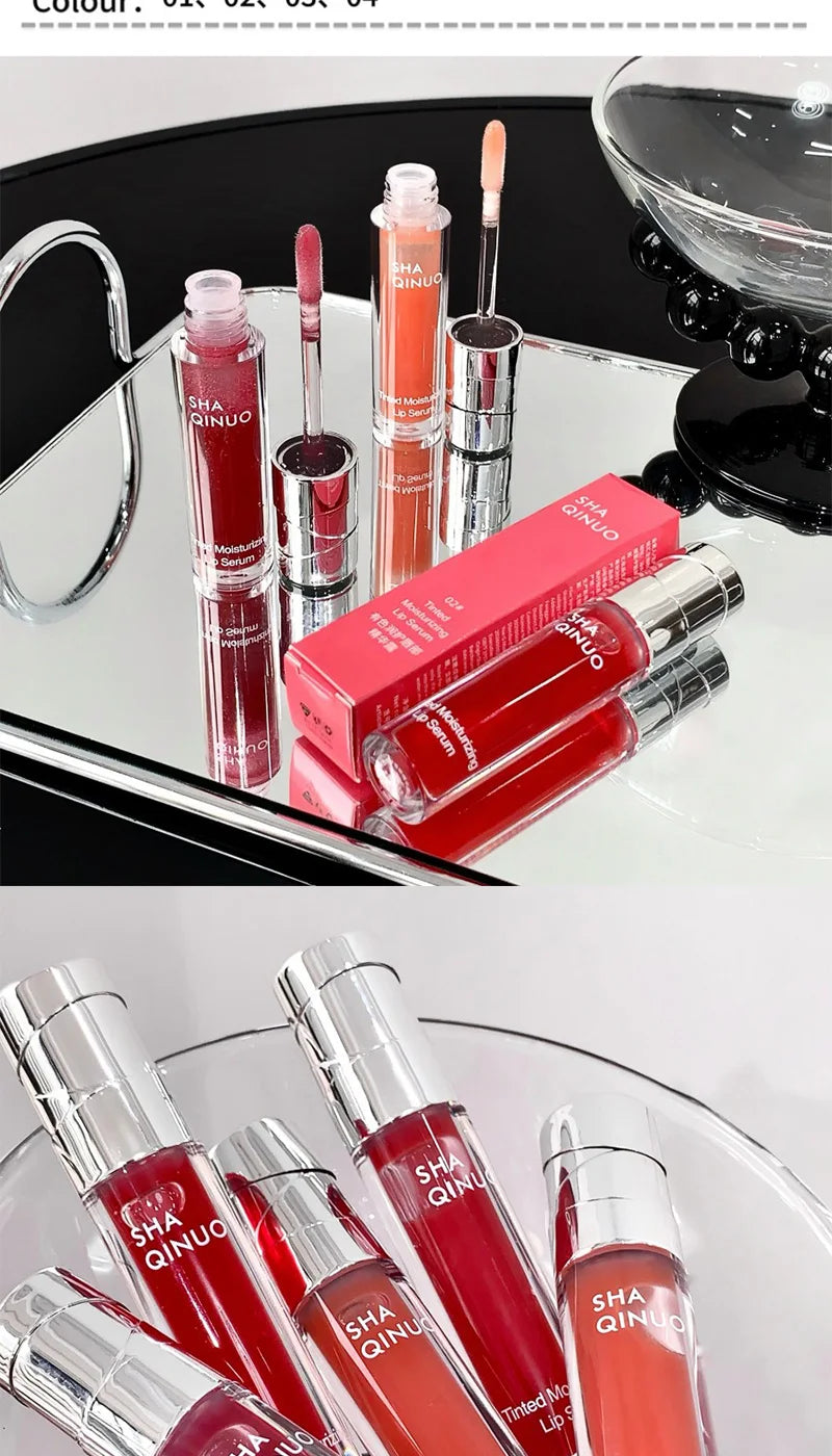 SHAQINUO Tinted Lip Serum 2.6g Deep Moisturizing Hydrating Tinted Lip Gloss Watery Glossy Mirror Finish Natural Nude Makeup