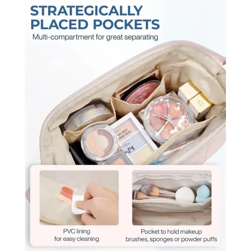 Makeup Bag Travel Toiletry Bag Puffy Padded Make Up Bags Wide Open Pouch Purse Travel Essentials Toiletries Accessories Brushes