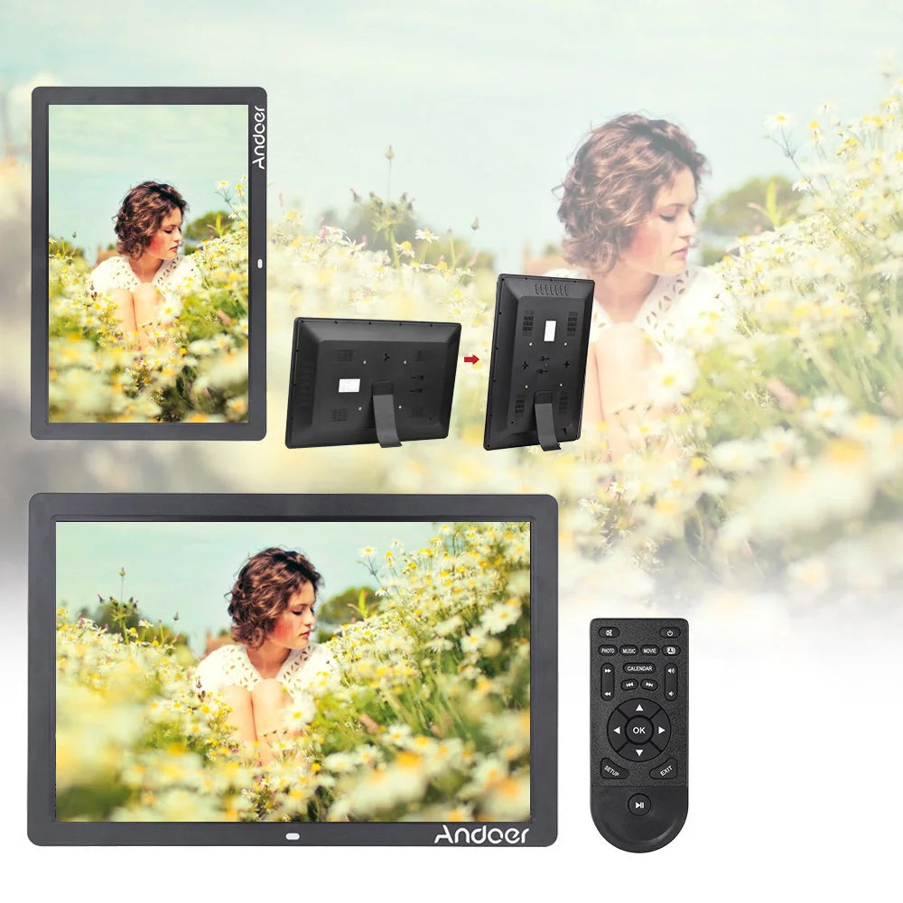 Andoer 17inch LED Digital Photo Frame 1080P Electronic Picture Frame MP3 MP4 Video Player Clock Calendar with Remote Control