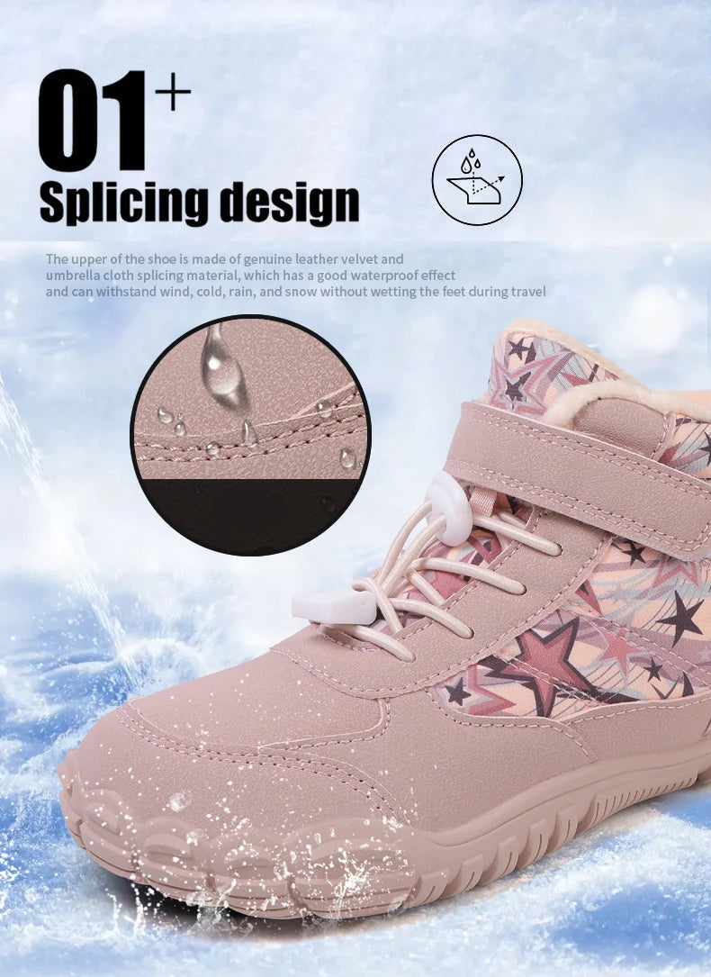 New Parent-child Winter Boots Men and Women Snow BareFoot Outdoor Non-slip Warm Fur Casual Boys/girls Sneakers Kid's Ankle Boots