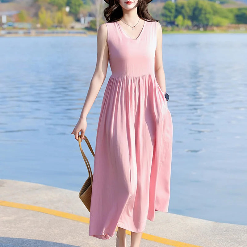 Spring Summer Dresses Fashion Female Sleeveless printed Casual Dress Women A-line Dresses Vestidos
