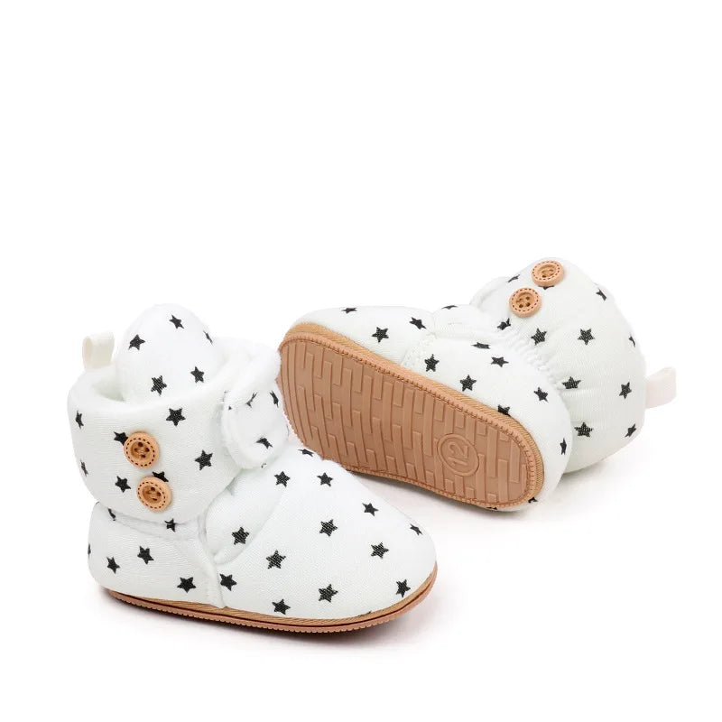 2024 Winter Baby Boots, Infant Girls Boys Warm Fashion Solid Shoes with Fuzzy Balls First Walkers Kid Shoes 0-18M High Quality