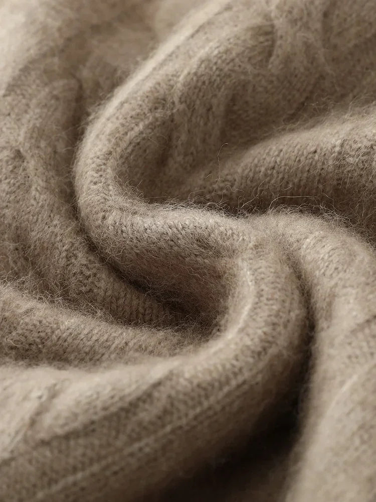 Mink Cashmere Cable Knit Pullover for Men O Neck Casual Autumn Winter Sweater Top
