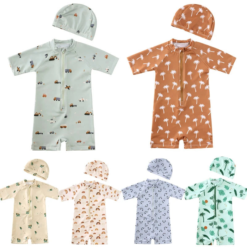 Brand Baby Boys Swimwears 1-7Y New Summer Kids Simple Floral Striped Pattern Toddler Learning 2024 Swimming Bathing Suits