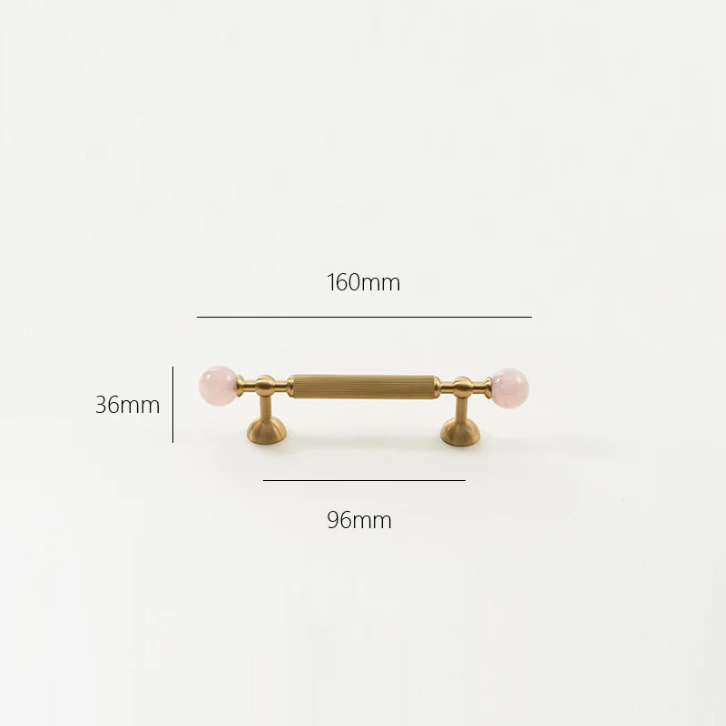 Pink Rose Quartz + Brass Cabinet Pulls,Natural Crystal Ball Knobs for Kitchen Cupboard Dresser Wardrobe, Gold Furniture Hardware