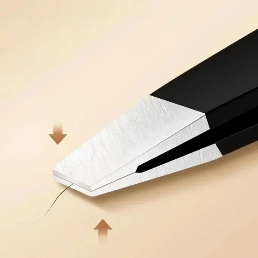 Stainless Steel Eyebrow Tweezers with Trimming Knife Slant Flat Tip Hair Remover Eyebrow Eyelash Beard Double Eyelid Makeup Gift