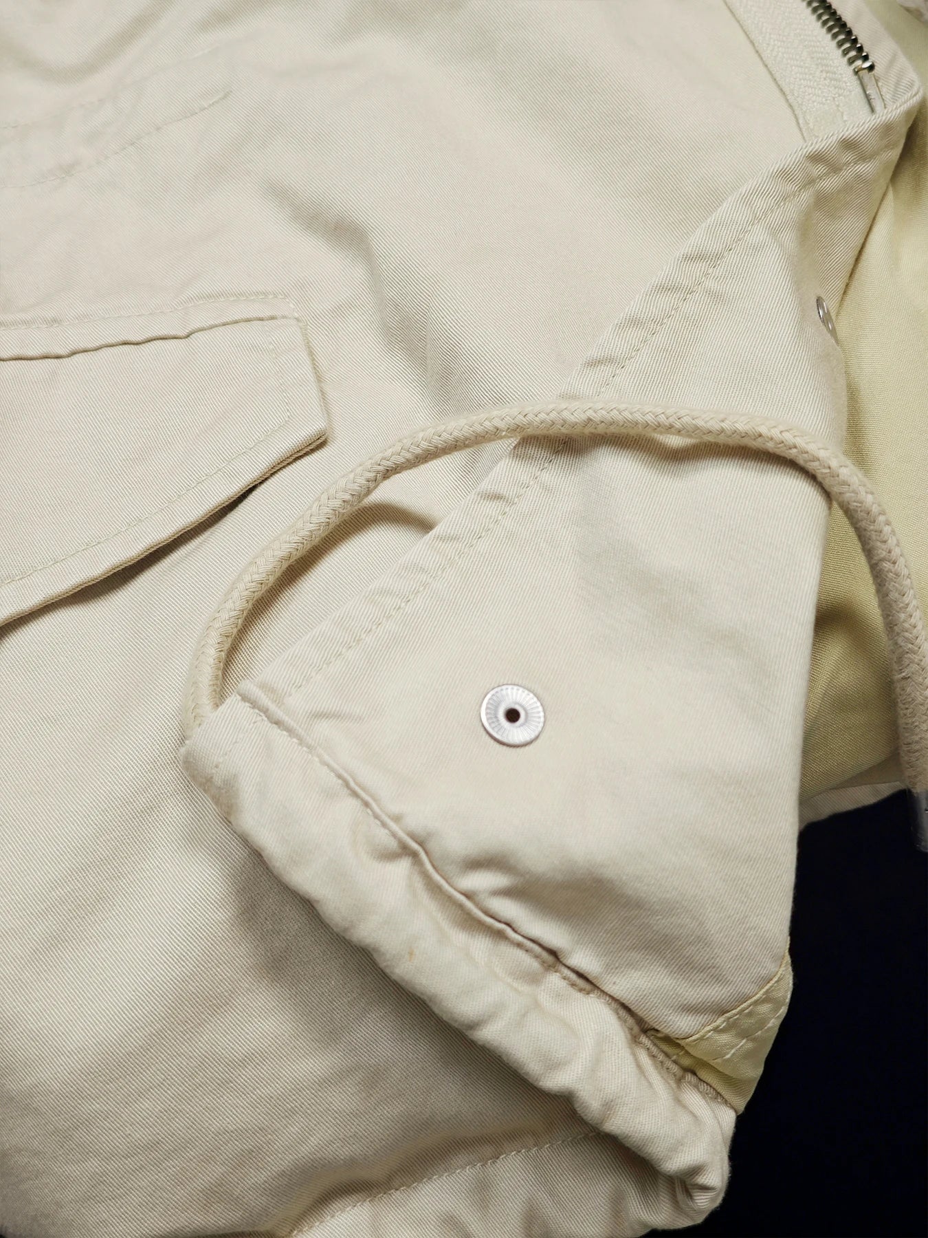 Men Old Money Style M65 Jacket Cream 100% Cotton Multi Pocket Lapel Collar Drawstring Business Casual Spring Autumn Outerwear