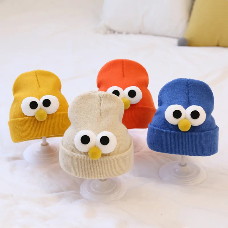 Korean Cute Cartoon Eye Baby Beanie Hat Soft Winter Warm Newborn Boys Girls Caps Bonnet Solid Infant Toddler Kids Knitted Hat