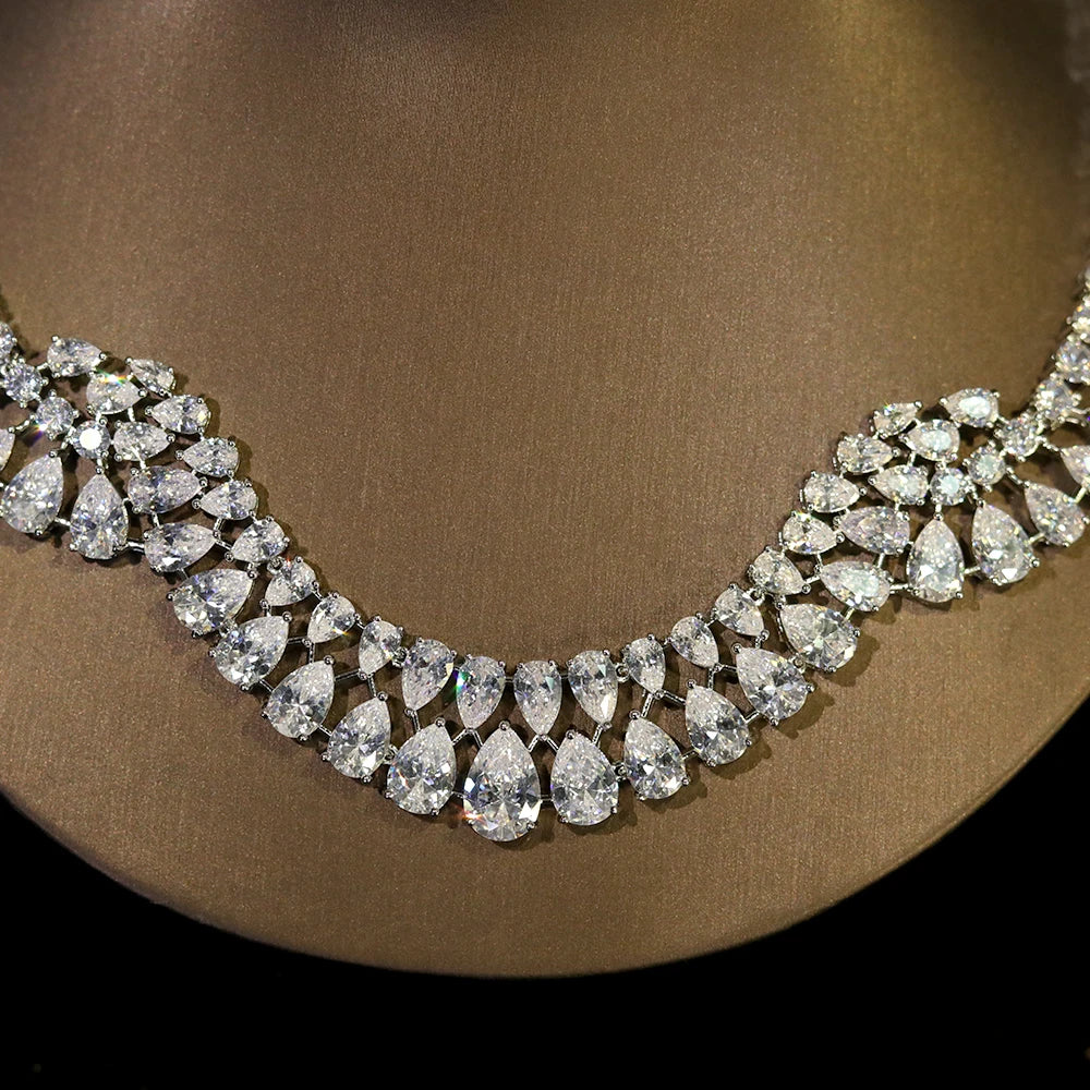 ASNORA Luxury Sparkling Zircon Geometric Design Wedding Necklace Jewelry Sets Bijoux Femme Ensemble  X0610