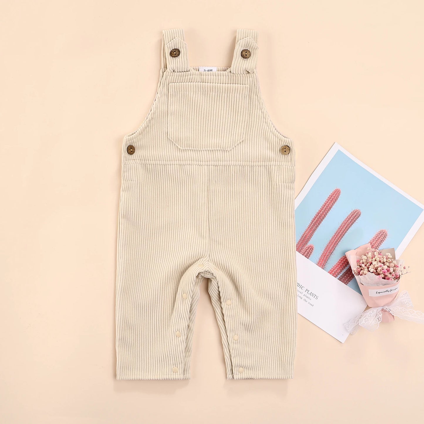 InfantBaby Corduroy Suspender Overalls Pants Solid Color Sleeveless Romper Jumpsuit with Pocket Bib Pant Boys Girls Clothes