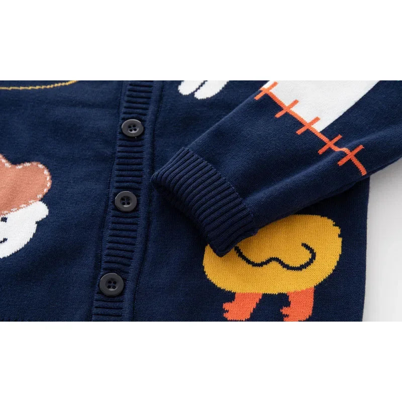 Ropa de invierno para niños y niñas, suéter infantil bonito, cárdigan de punto, Top con estampado de animales, prendas de punto infantiles, conjunto de abrigo