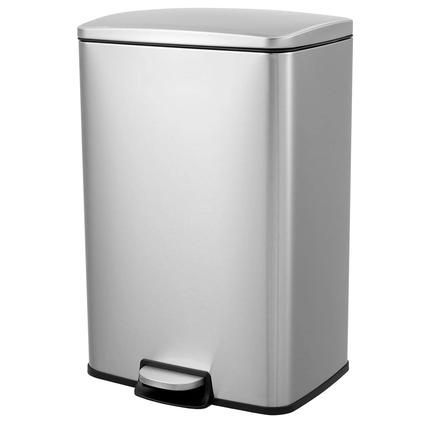 Fingerprint-Proof 13 Gal Pedal Trash Bin Stainless Steel Kitchen Wastebasket Removable Liner Quiet Lid For Office Garage