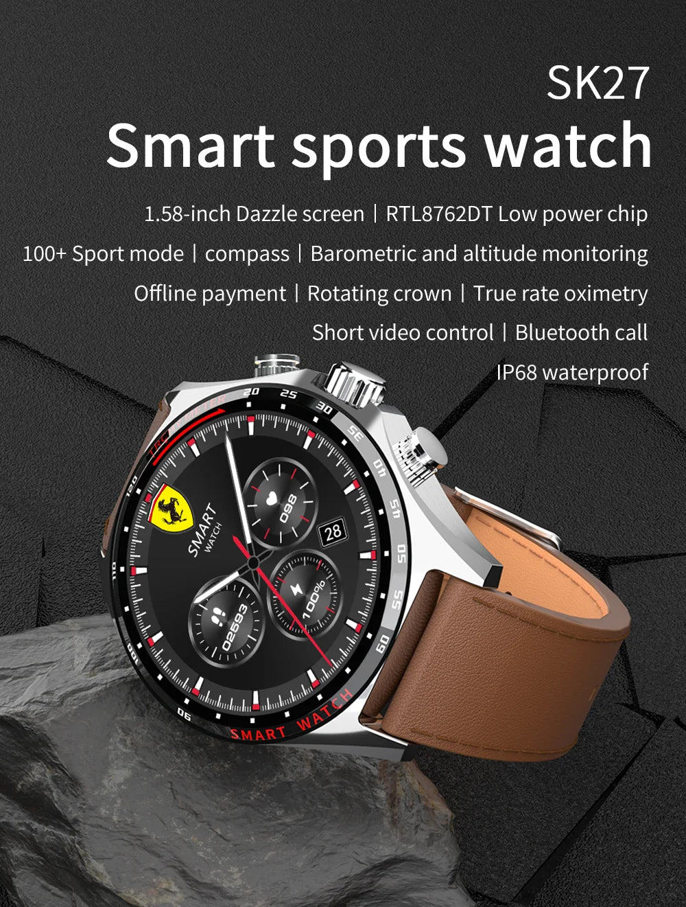 LIGE New Smart Watch 400mAh Outdoor Compass Positioning Men's Watch NFC Access Control IP68 Waterproof Fitness Health Smartwatch