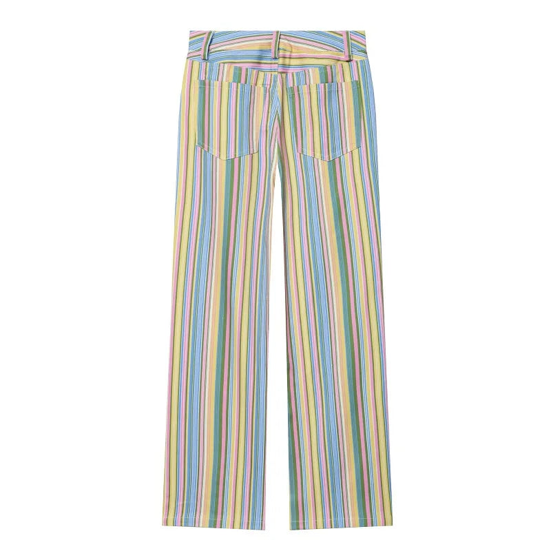 MUJER Striped Women's Jeans Pants Low Rise Baggy Pants Jeans Women Fashion Summer Denim Trousers Women Wide Leg Pants for Women