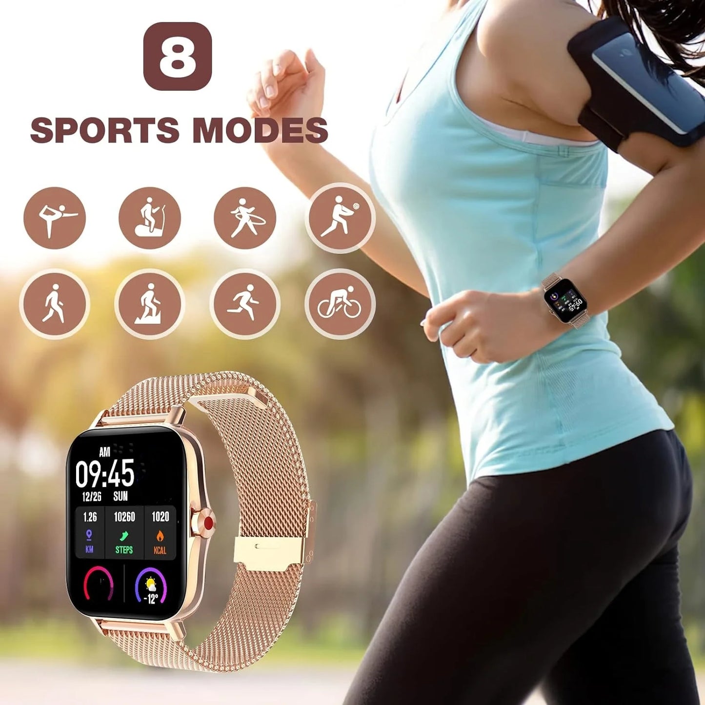 Unisex Multifunctional Smartwatch, Wireless Call/Receive, Step Calorie Counting, 100+ Sport Modes, Universal Android and iPhone