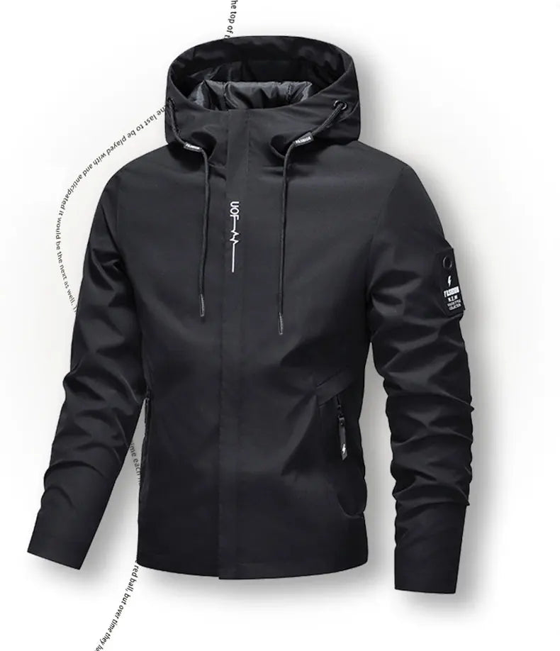Men Hiking Jacket Spring Autumn Streetwear Fashion Hooded Jacket Casual Zip Up Loose Coat Outdoor Jogging Activewear Windbreaker