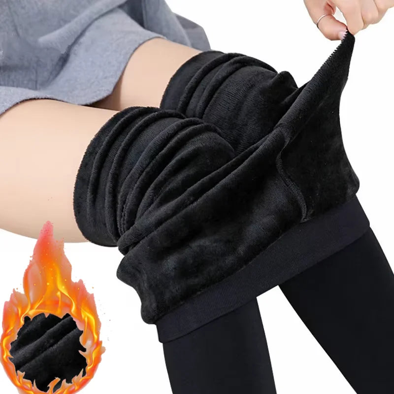 Women Winter Leggings Warm Leggins High Waist Solid Color Velvet Women Thickened Velvet Leggings Stretchy Black Leggings