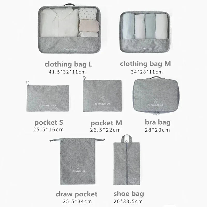 7Pcs/Set Travel Storage Bag Clothes Unisex Multifunction Holiday Travel Accessories Kit Tidy Organizer Wardrobe Suitcase Pouch