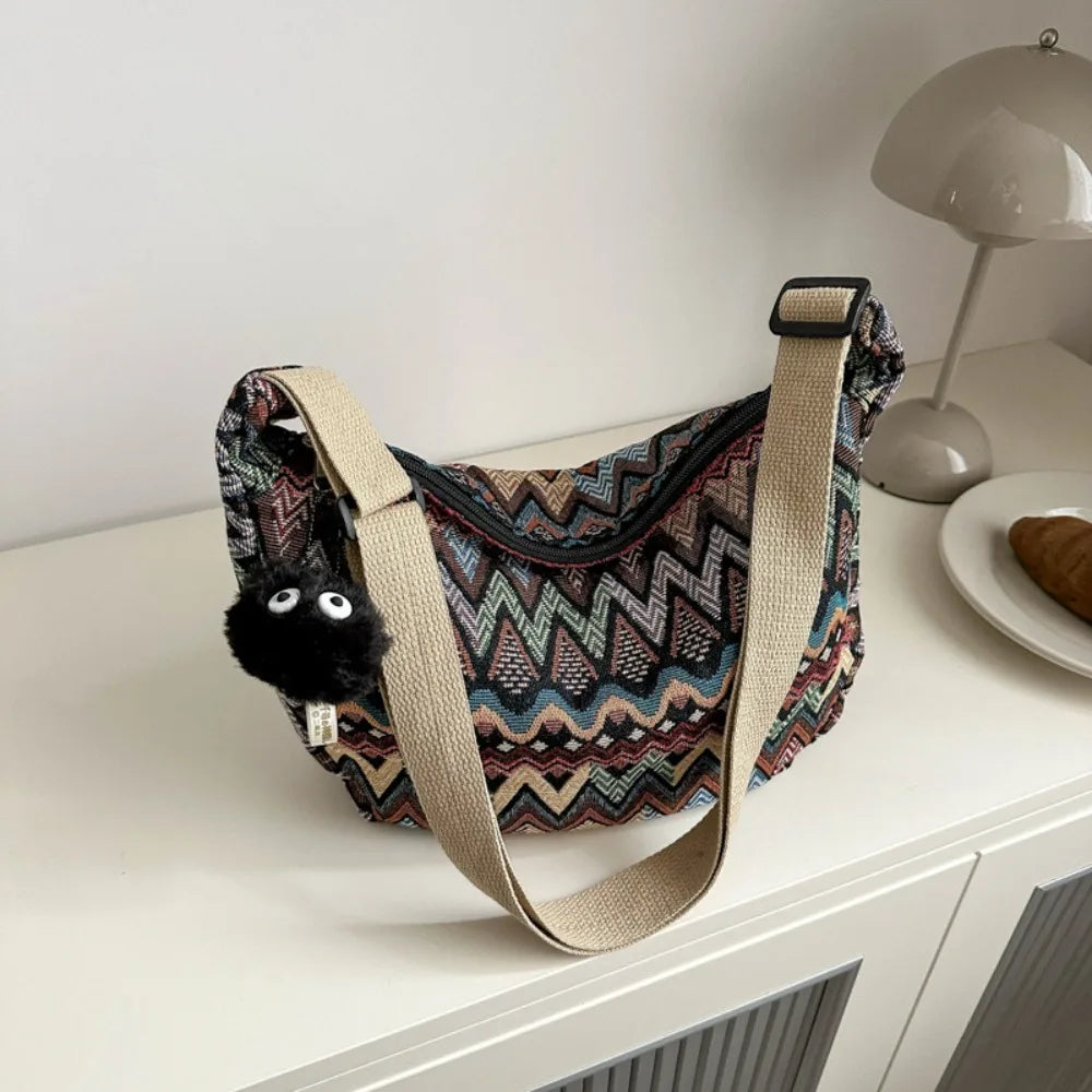 Thailand Ethnic Style Shoulder Bag Saddle Bag Large Capacity Messenger Bag Dumpling Bag Casual Commuting Bag Tote Bag