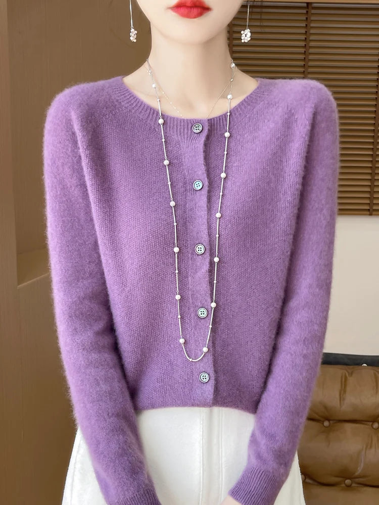 Women Cashmere Sweater 100% Merino Wool Knitted Cardigan Autumn Winter  Knitwear O-Neck Female  Solid Color Casual Fashion Top