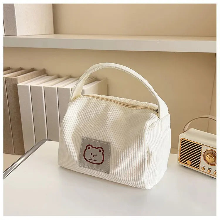 Bear Large Makeup Bag for Women Corduroy Cosmetic bag Make up Bags Zipper Pouch with handle Cosmetic Organizer Toiletry Bag