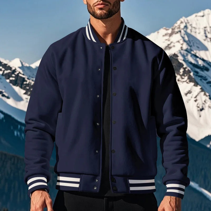 Men's baseball jacket autumn and winter fleece American solid color loose casual stand-up collar single-breasted flight jacket