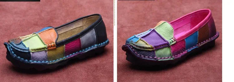 Birkuir Retro Mixed Colors Flats Women Shoes Soft Soles Loafers Shoes Genuine Leather Slip On Luxury Casual size 41 42 Shoes