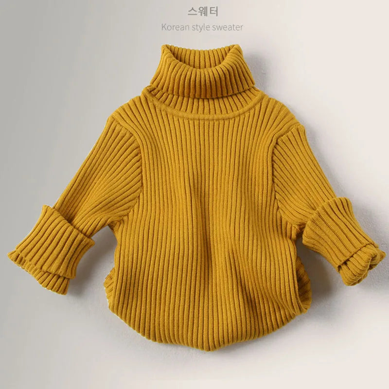 Otoño Invierno nuevos suéteres de cuello alto para bebés y niñas suéter para niños Top Color sólido bajo de punto suéteres ropa para niños