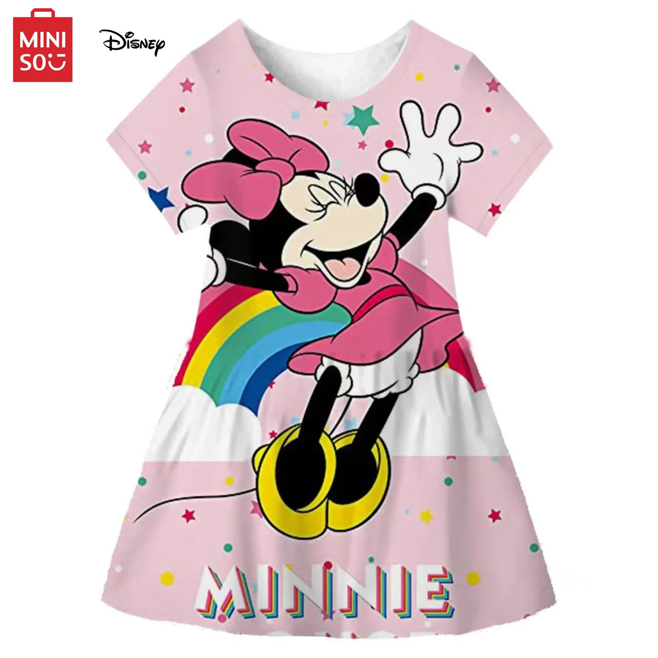 MINISO Mini Mouse Baby Girl Dress 2-10 Yrs Cosplay Princess Costume Girls Kids Birthday Christmas Party Minnie Dresses Clothes