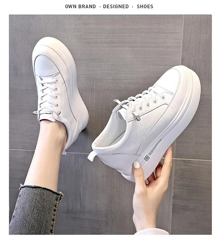 7cm Women Shoes Genuine Leather White Air Mesh Sneakers Chunky Shoes Platform Wedge Spring Autumn Breathable Summer Shoes 40