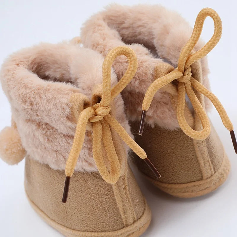 Winter Snow Baby Boots Warm Newborn Toddler First Walkers Baby Girls Boys Shoes Soft Sole Fluff Balls Thermal Snow Booties