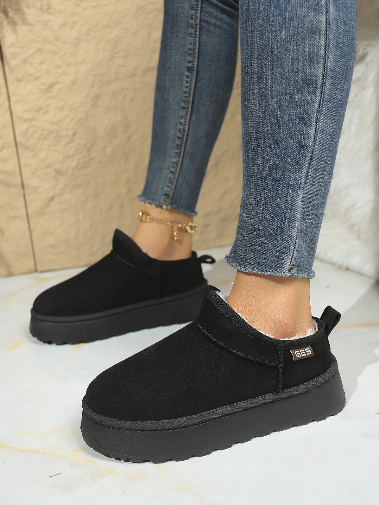 Snow Boots for Women 2026 Winter New Cashmere Warm Thick Soles Without Heel-covered Hair Half Slipper Cotton Shoes for Women