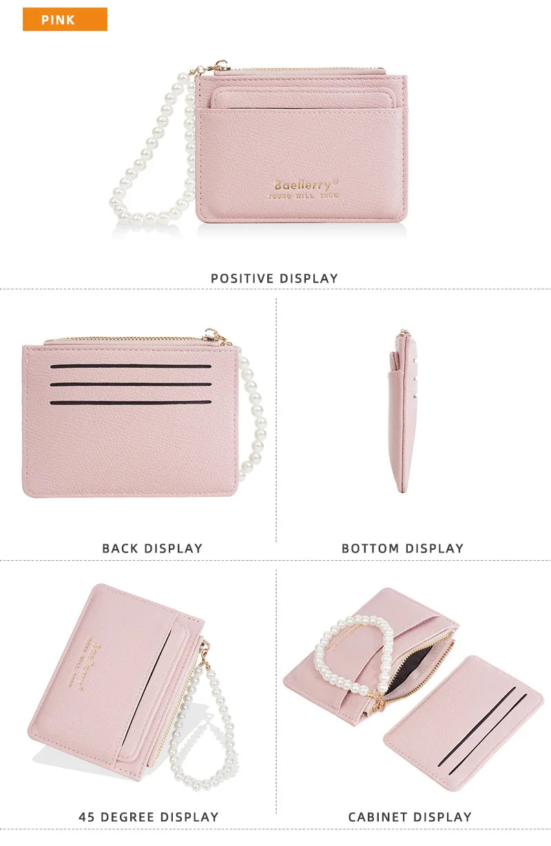 Fashionable Womens Card Case Ins Trend High Class Pearl PU Small Purse