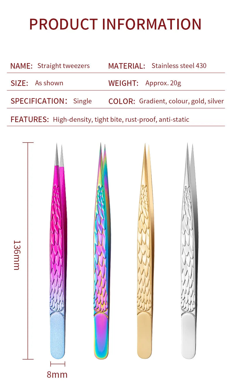 Straight False Eyelash Tweezers Stainless Steel High Precision Anti-static Eyelash Extension Tweezer Makeup Tool