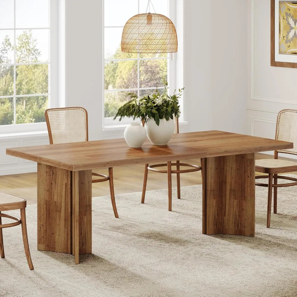 Farmhouse Dining Table for 4 to 6 People, 63-inch Rectangle Wooden Kitchen Table with Large Tabletop and Heavy Duty, Customized