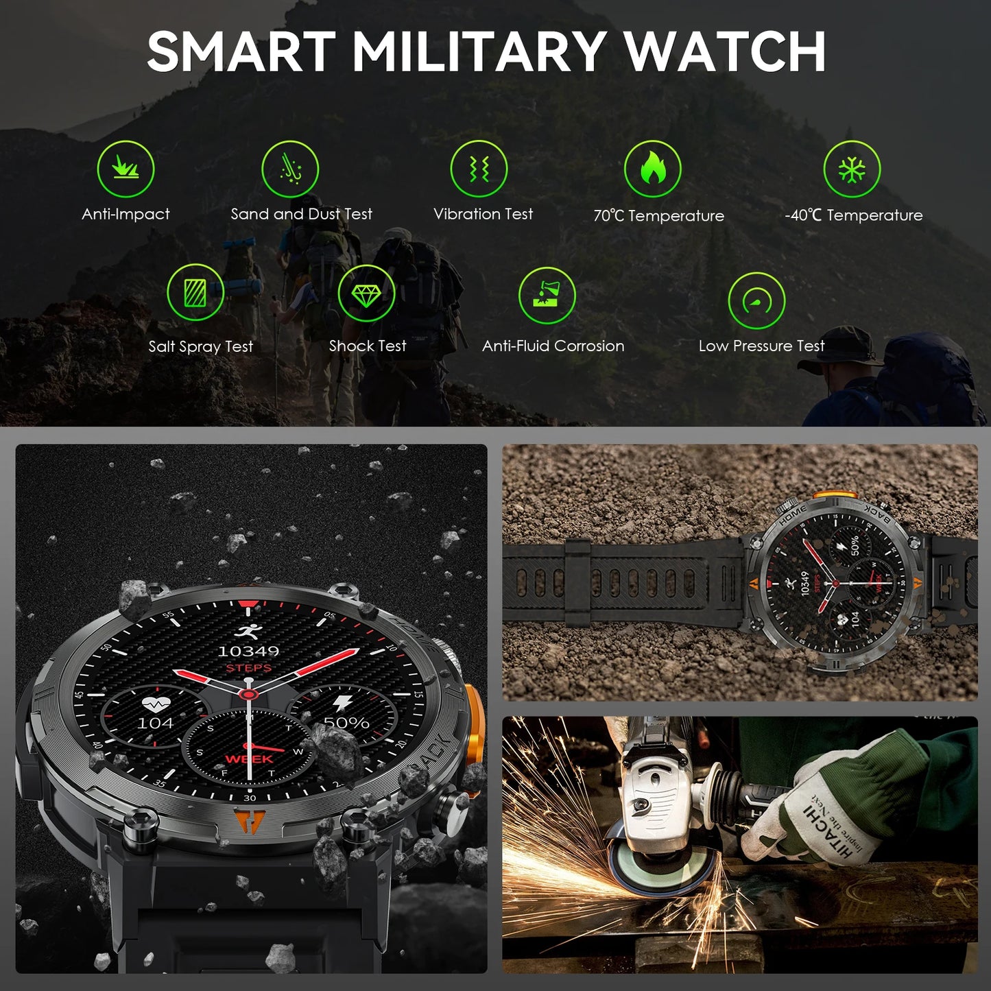 EIGIIS Smart Watch 3ATM Waterproof 2023 Original Design For Men Bluetooth Call Health Monitor With Flashlight 100+ Sports Modes