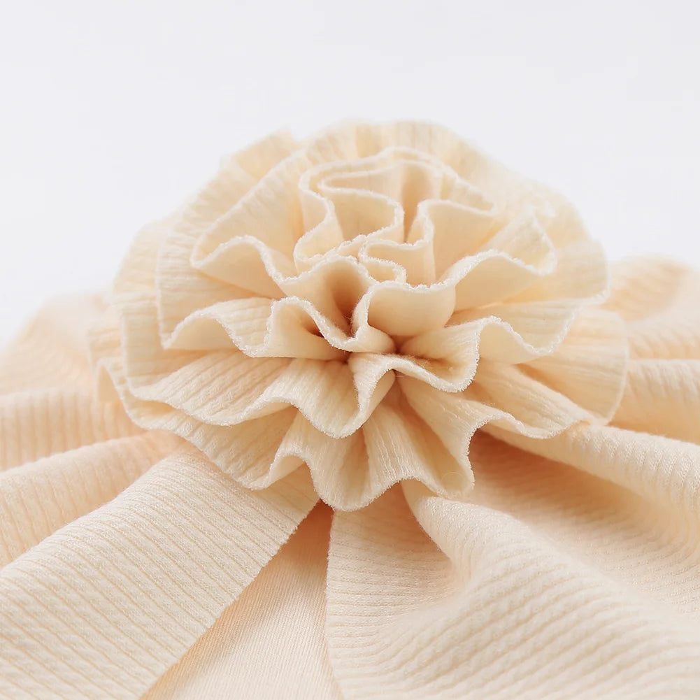 Turbante acanalado de flores grandes para bebé, gorro de algodón con nudo superior, diademas para niño y niña, gorros para recién nacidos, accesorios para niños