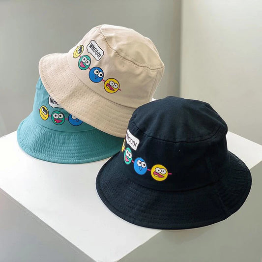 Sombrero de cubo para niños, nueva primavera, sombrero para el sol para niños y niñas, linda expresión divertida, sombrero de verano al aire libre para niños, gorra de pesca de estilo coreano 2-6Y