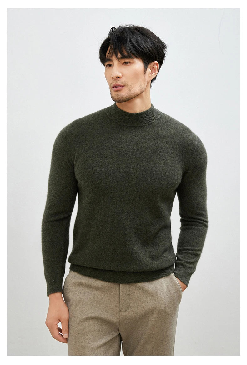 100% Pure Cashmere Men's Sweater Half High Neck Pullover Youth Business Casual Long Sleeve Jumper Spring/Autumn High-End Jacket