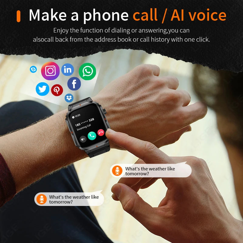 LIGE New Smart Watch For Men Women 2.01" HD Display Health Monitor Sport Fitness Watches AI Voice Bluetooth Call Smartwatch Men
