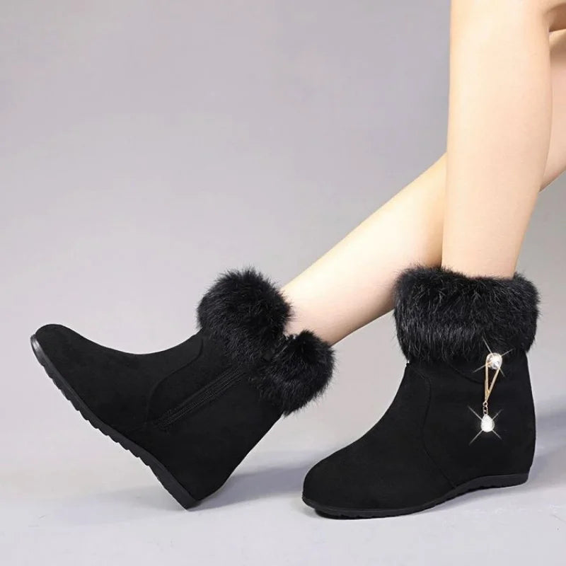 2025 Winter New Style Thickened Platform Snow Boots for Women Fleece-Decorated, Dual-Purpose (Commute & Casual) Warm Ankle Boots