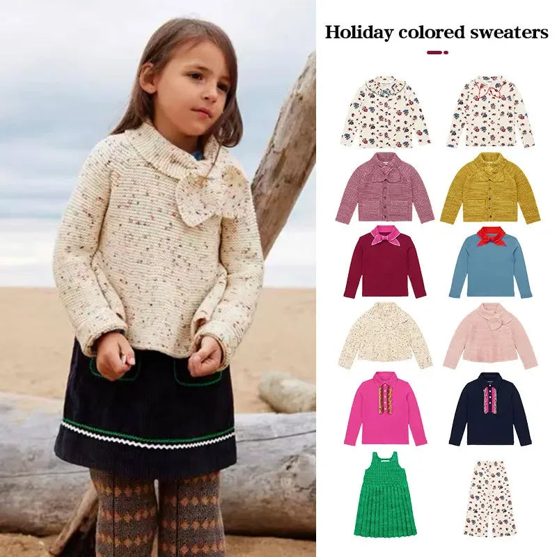 ¡En stock! Suéter para niña 23 Otoño/Invierno Misha and Puff Holiday Conjunto de cárdigan de punto con lazo para niños