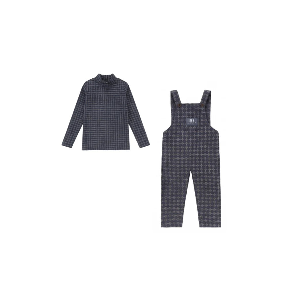 AP AW26 Navy Blue Corduroy Collection Kids Boy Girl Fashion Geometric Print Shirt Family Matching Clothing Dress Top Jumper
