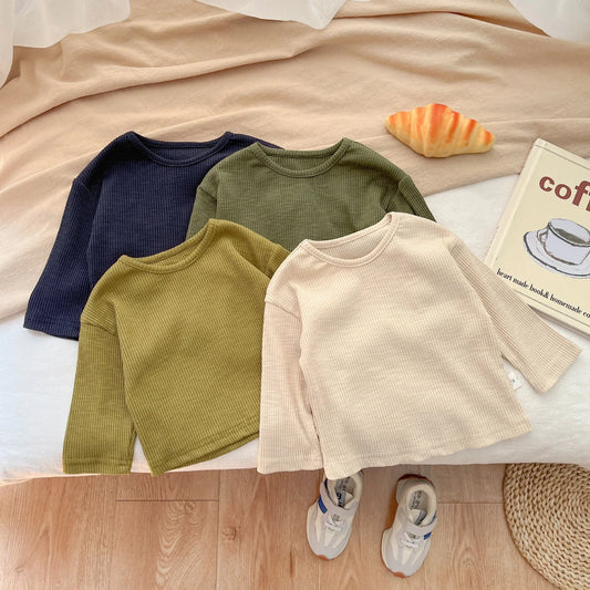 Ropa para bebés, ropa de otoño e invierno, camiseta de manga larga de Color sólido para niños y niñas, camisa de fondo para recién nacidos