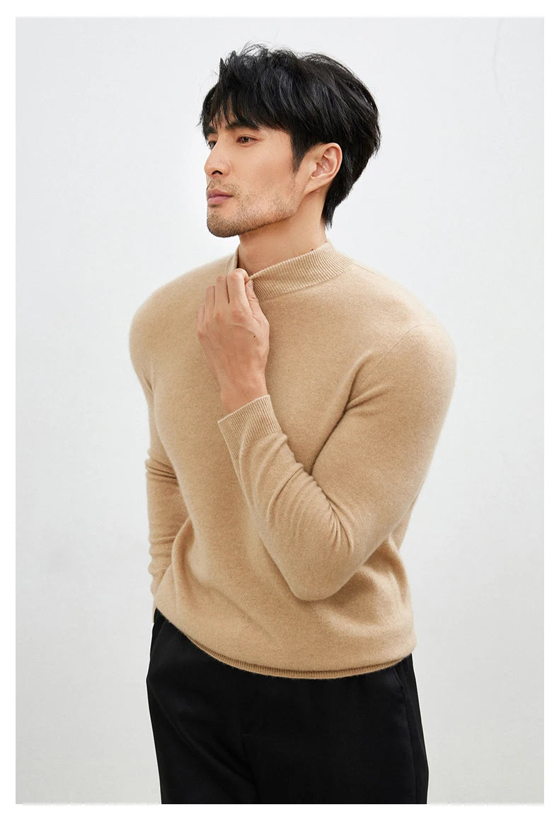 100% Pure Cashmere Men's Sweater Half High Neck Pullover Youth Business Casual Long Sleeve Jumper Spring/Autumn High-End Jacket