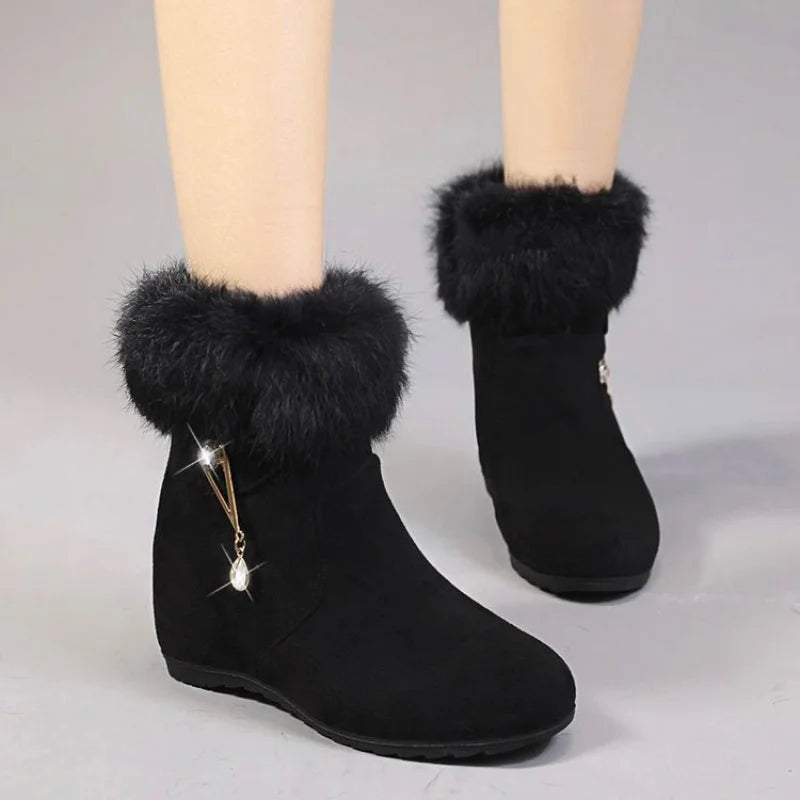 2025 Winter New Style Thickened Platform Snow Boots for Women Fleece-Decorated, Dual-Purpose (Commute & Casual) Warm Ankle Boots