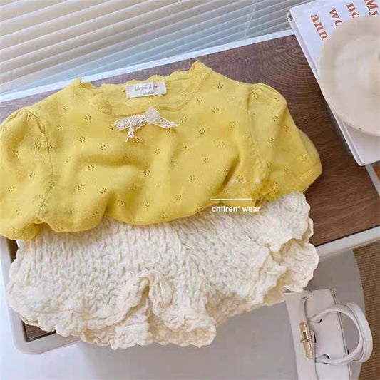 2024 Girls Summer Outfit Set New Trendy Summer Girl Baby Short Sleeved Shorts Two-piece Set Cute and Gentle Designable Shorts