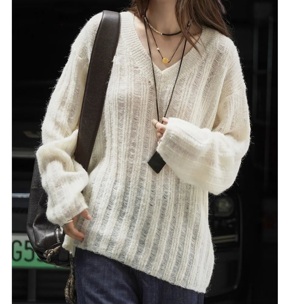 2026 New Women Soft Material Pullovers V-Neck Autumn Women Sweater Clothes Knitted Pullovers Long Sleeve Sweater Pull Femme