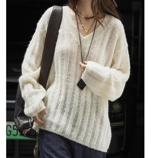 2026 New Women Soft Material Pullovers V-Neck Autumn Women Sweater Clothes Knitted Pullovers Long Sleeve Sweater Pull Femme